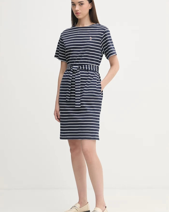 U.S. Polo Assn. Pamuk Elbise BOAT NECK BOXY SLEEVE STRIPE MIDI