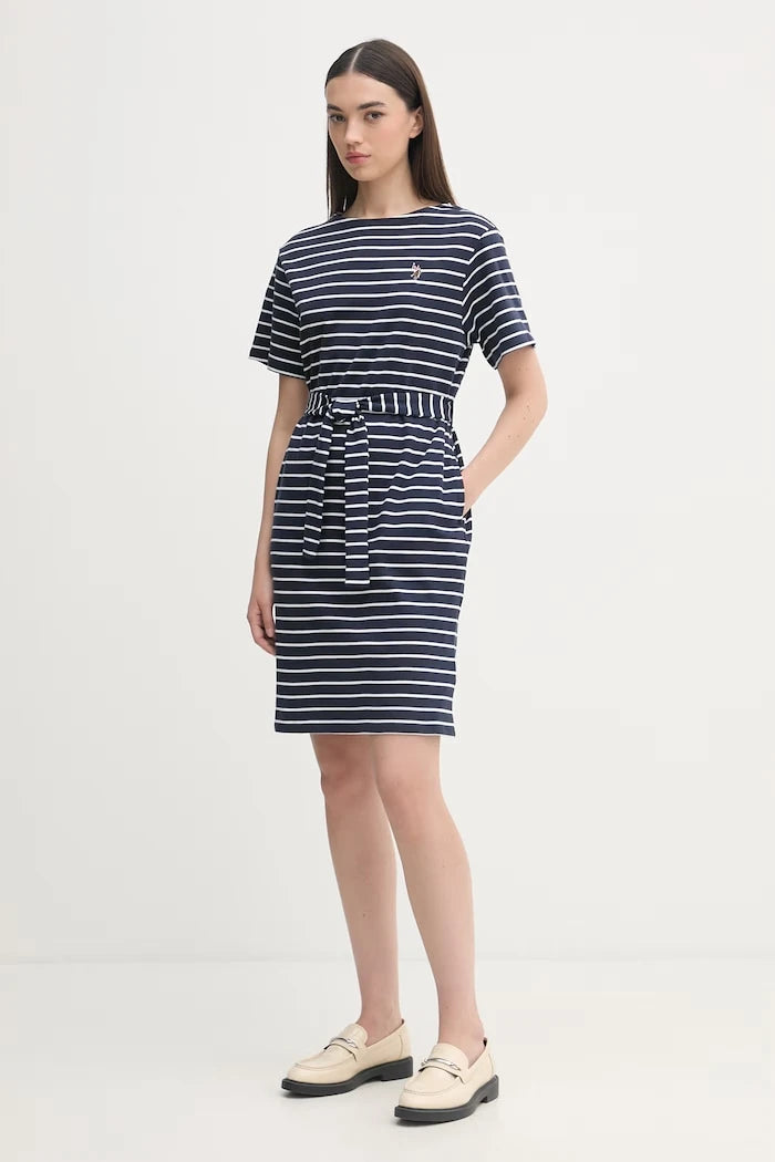 U.S. Polo Assn. Pamuk Elbise BOAT NECK BOXY SLEEVE STRIPE MIDI