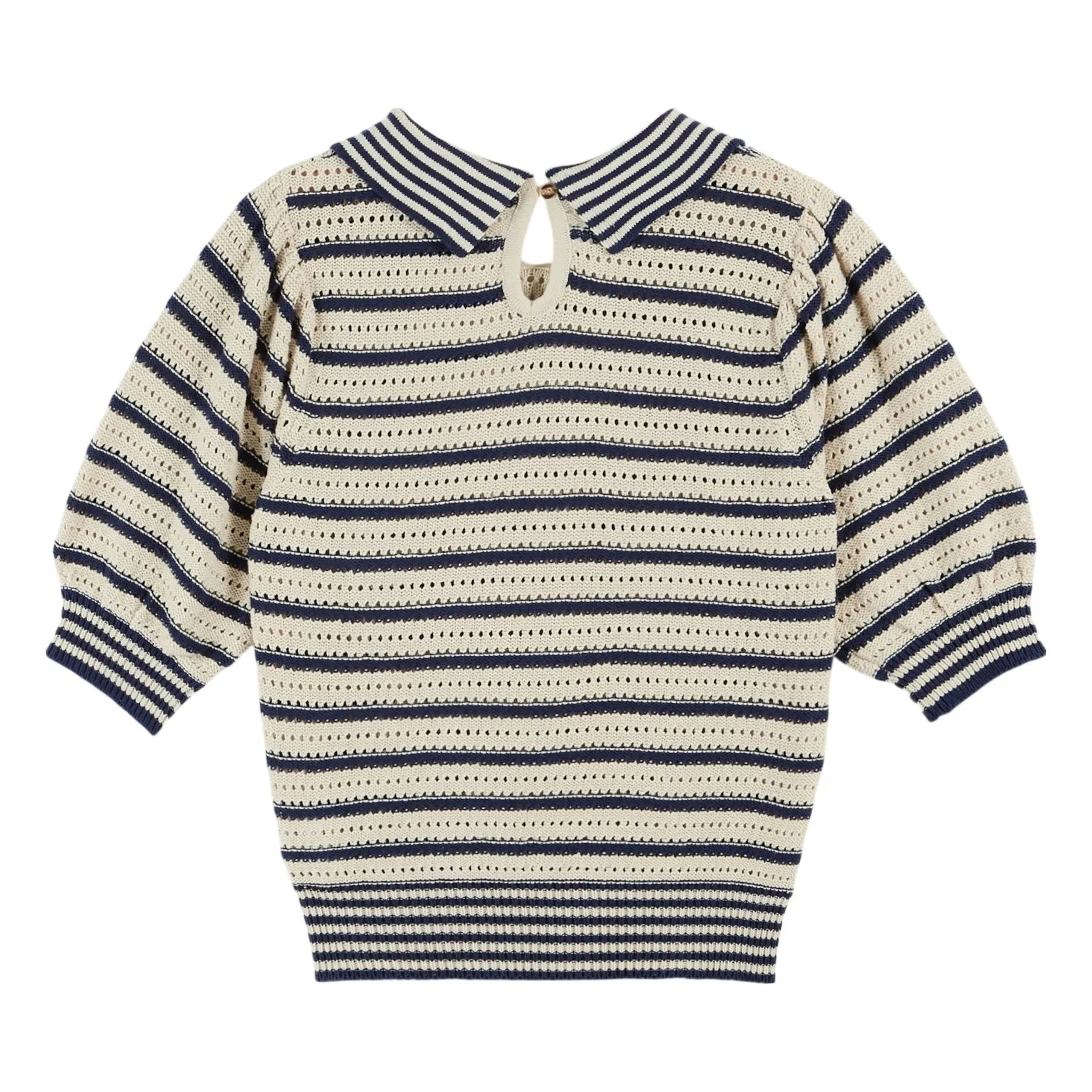 Emile et Ida - Organic cotton openwork stripes sweater | Navy blue