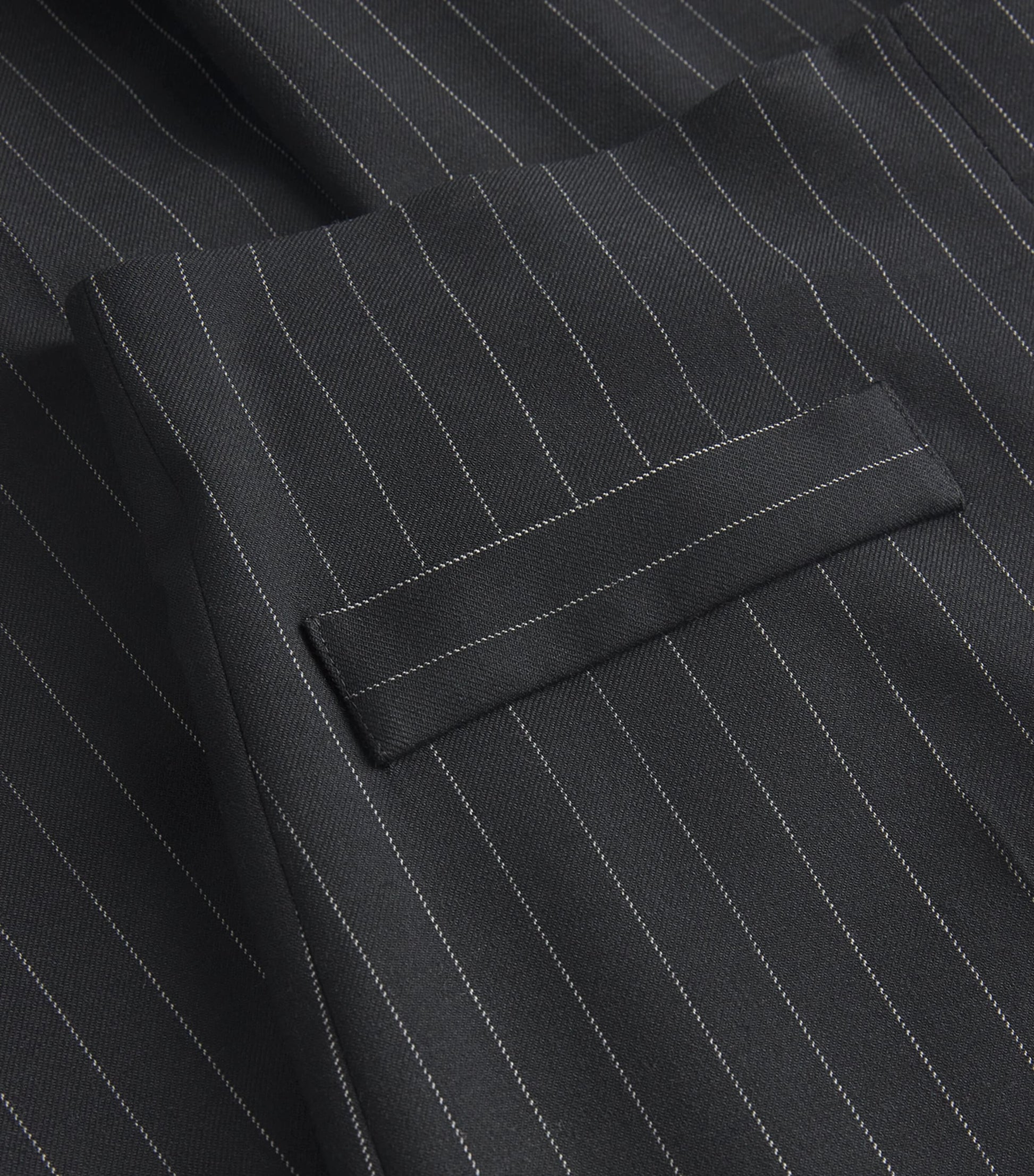 Black Pinstripe Wide-Leg Tailored Trousers