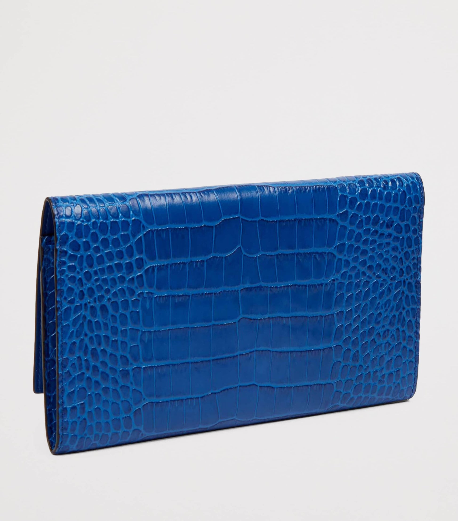 Blue Leather Croc-Embossed Marshall Travel Wallet