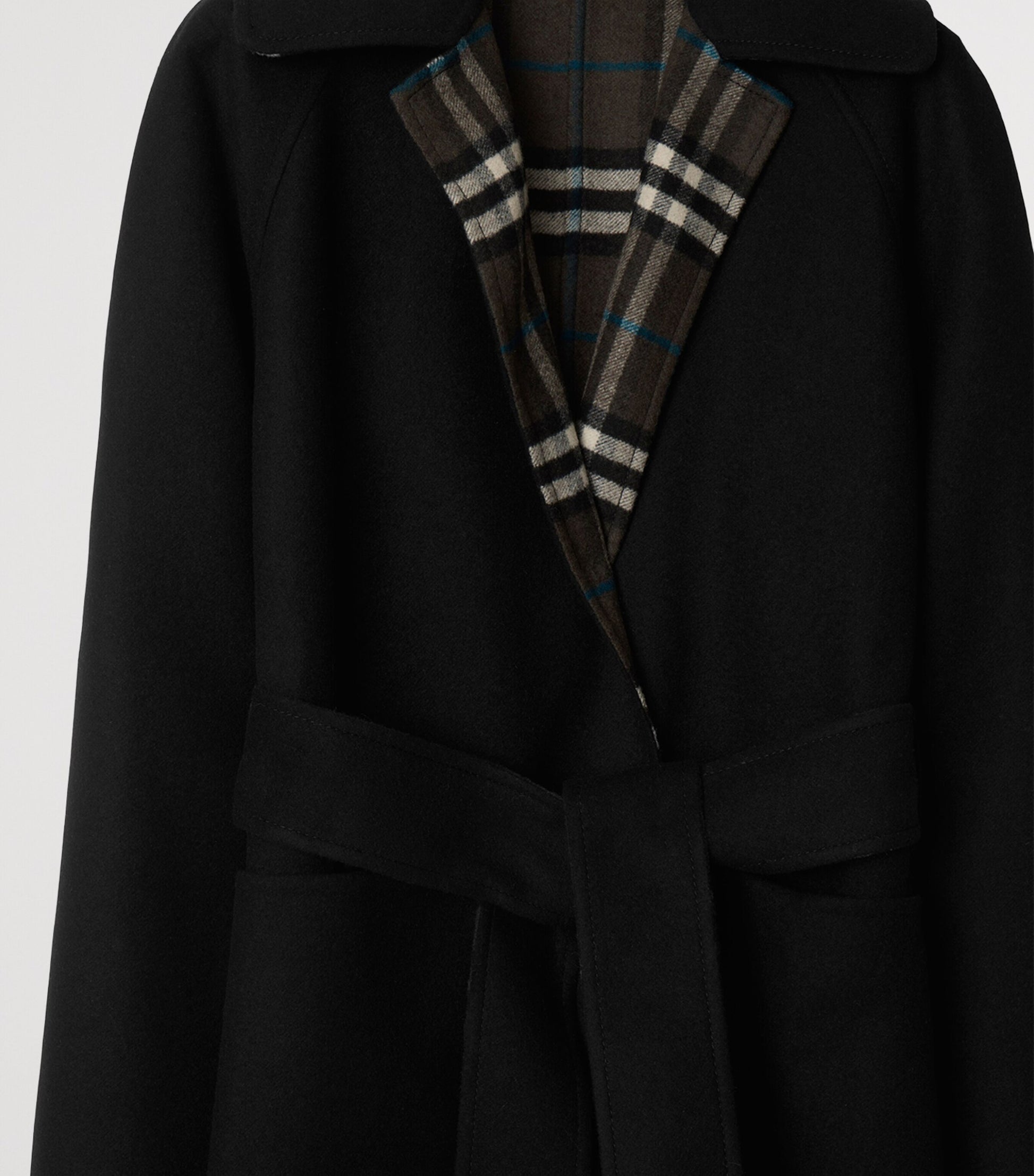 Burberry Black Wool Reversible Wrap Coat