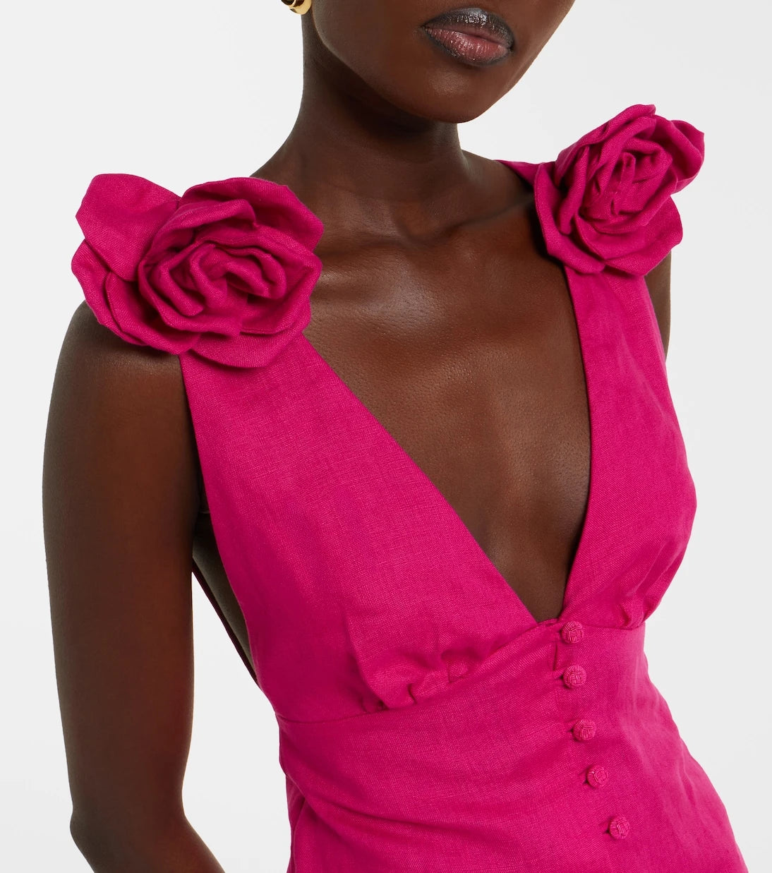Farm Rio - Floral-appliqué linen minidress