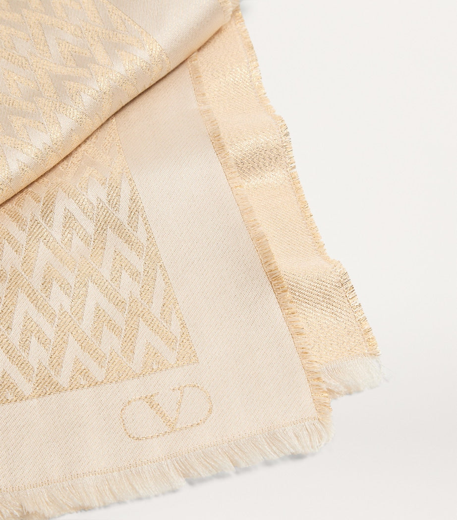 Valentino Garavani Ivory Silk-Blend Monogram Stole