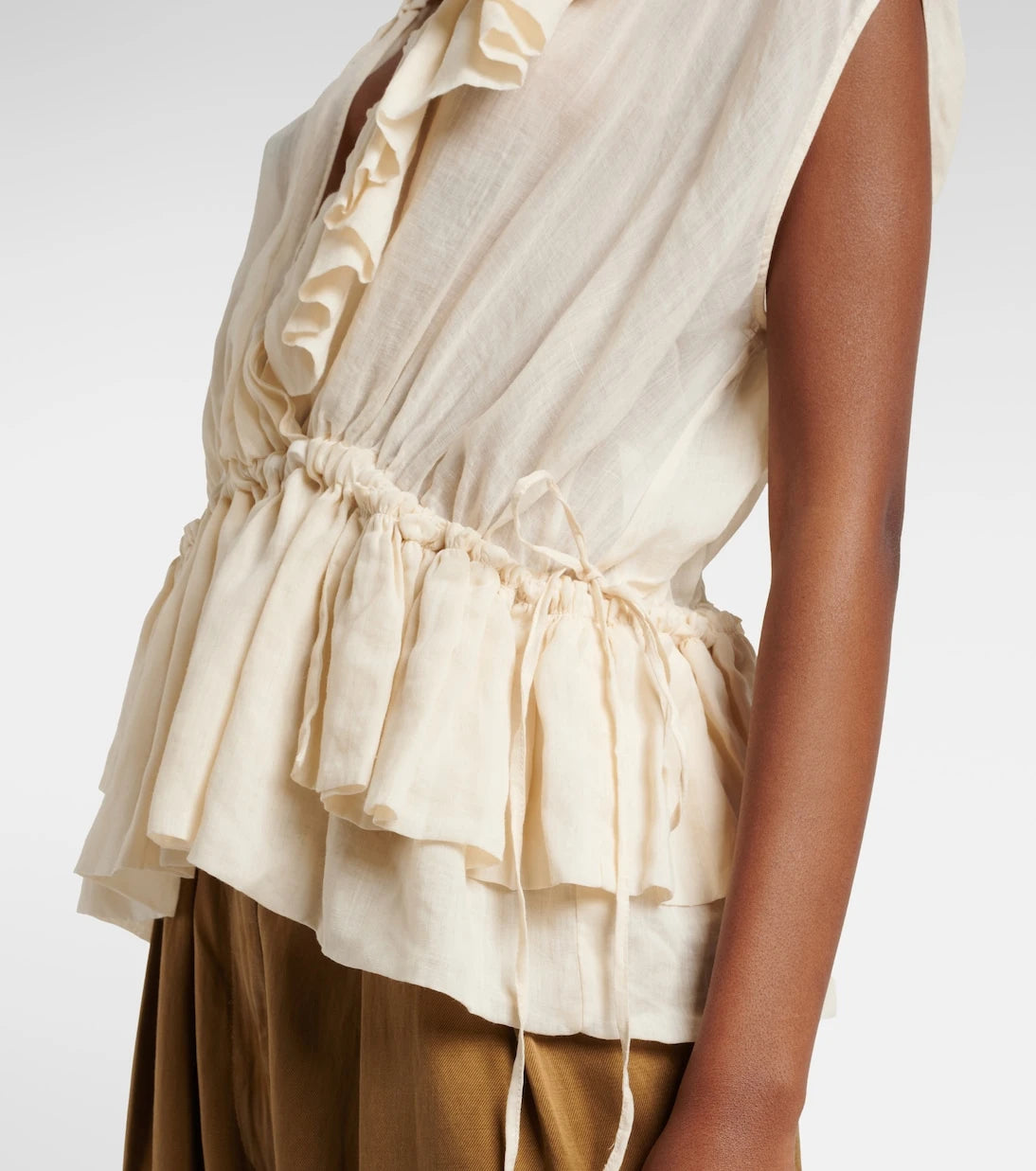 Dries Van Noten - Ruffled peplum ramie top
