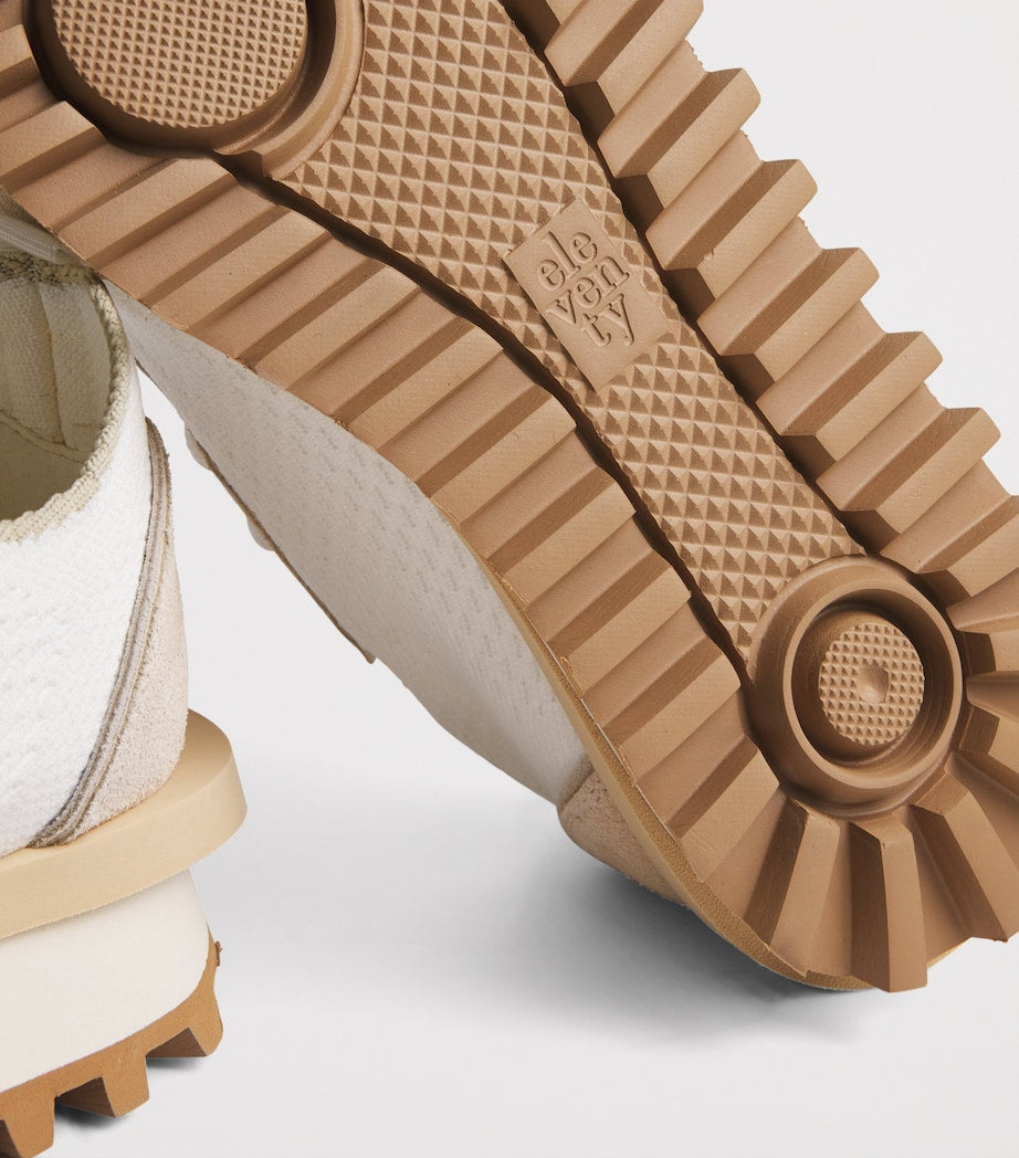 Eleventy White Suede-Trim Low-Top Sneakers