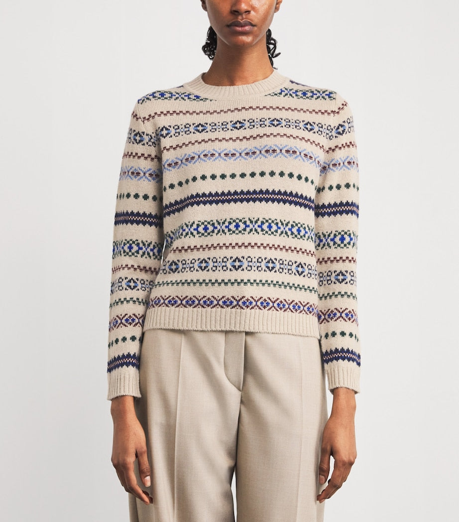 Weekend Max Mara White Wool-Alpaca-Blend Jacquard Sweater