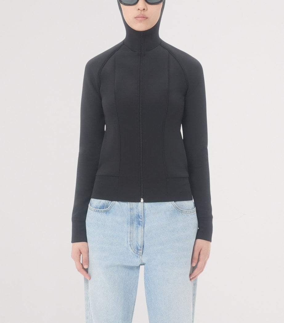 Valentino Black Technical Jersey Zip-Up Hoodie