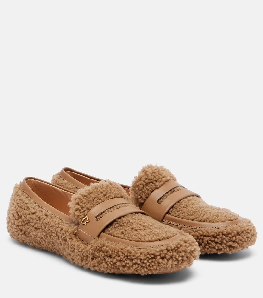 Gianvito Rossi - Deri şeritli shearling makosenler
