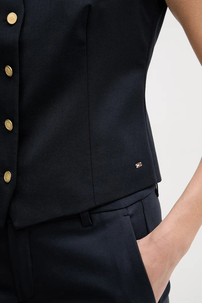 Tommy Hilfiger tek düğmeli yelek kadın yün katkılı
