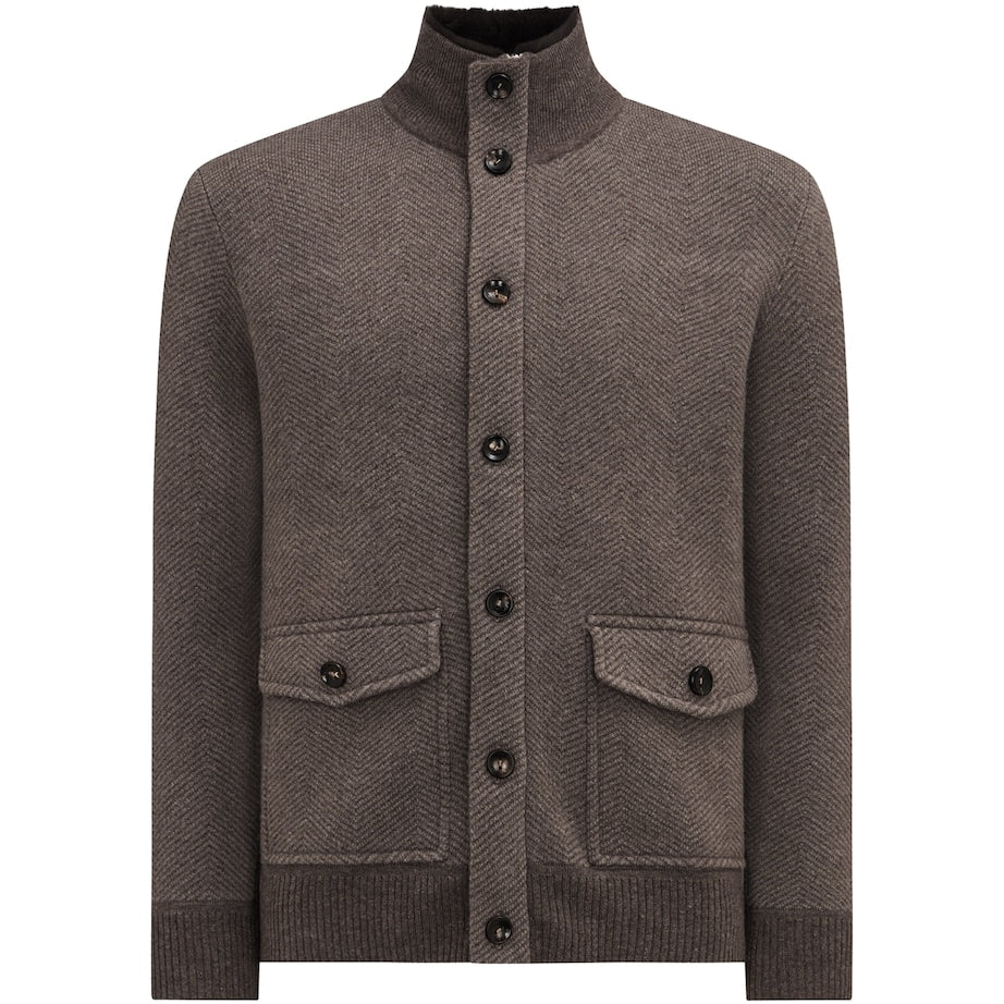 Brown Cashmere Herringbone Jacket