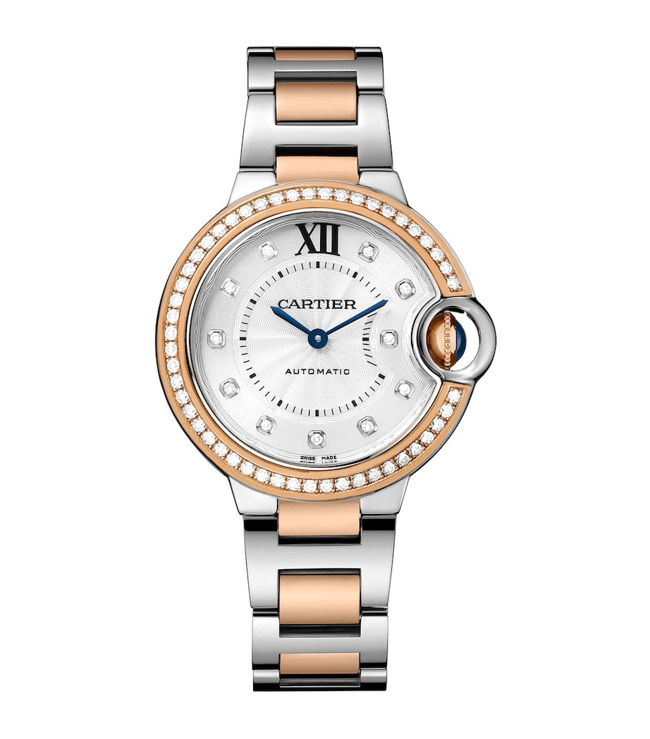 Rose Gold, Stainless Steel and Diamond Ballon Bleu de Cartier Watch 33mm