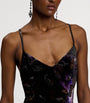 Black Velvet Embellished Floral Evening Dress