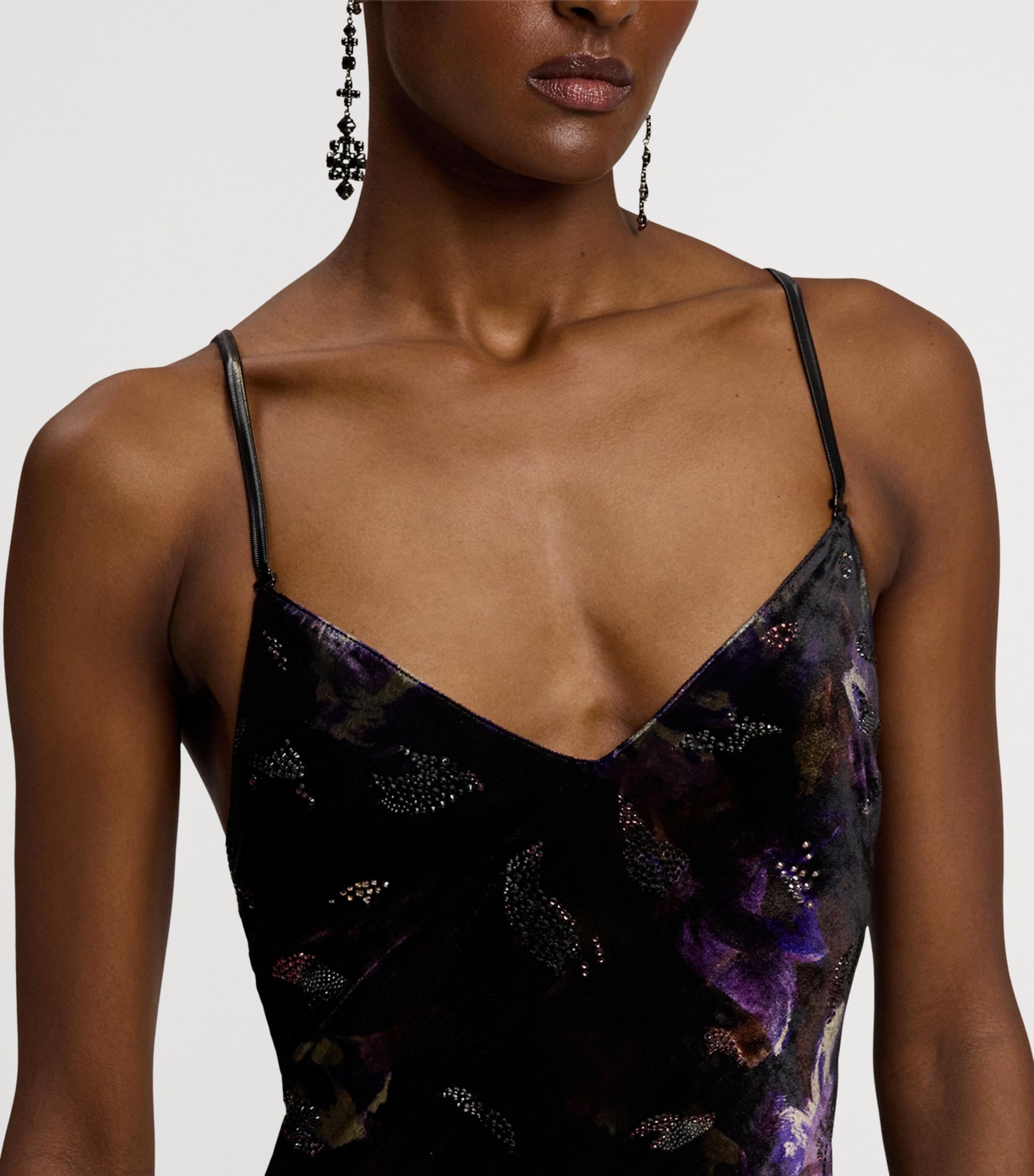 Ralph Lauren Collection Black Velvet Embellished Floral Evening Dress