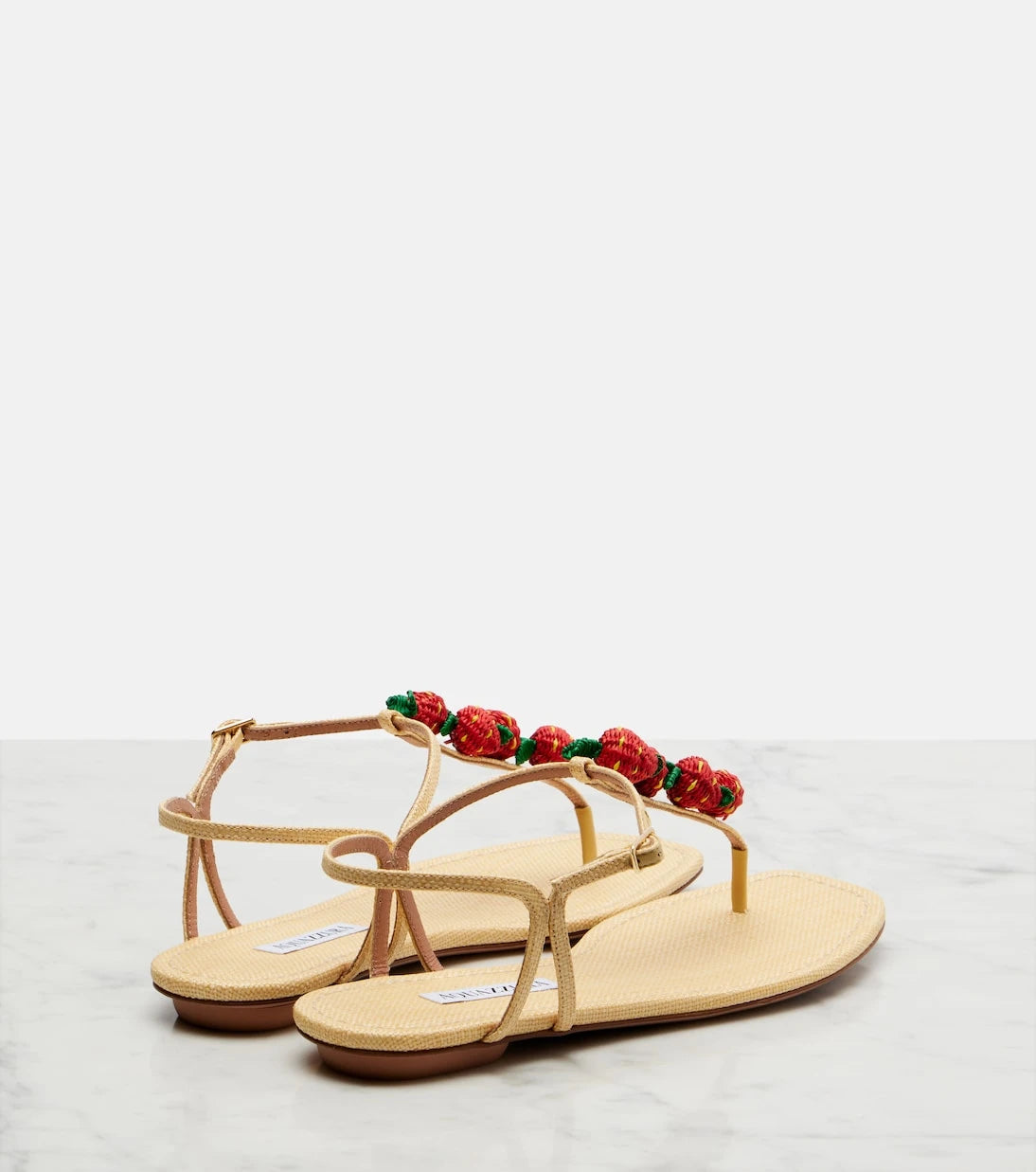 Aquazzura - Fragolina raffia-effect thong sandals