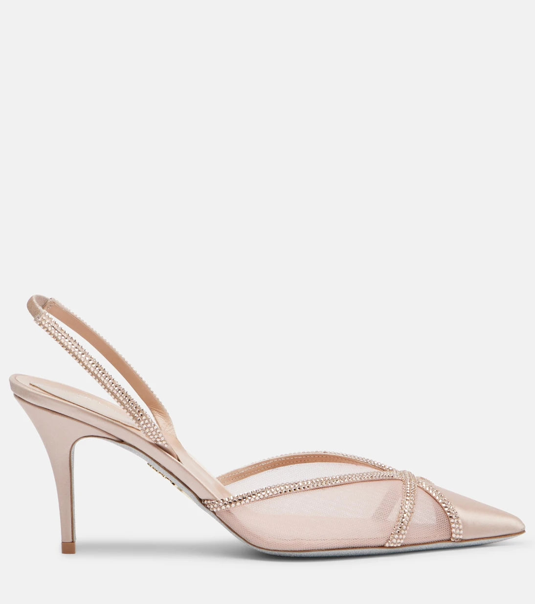 Rene Caovilla - Embellished satin and mesh slingback pumps