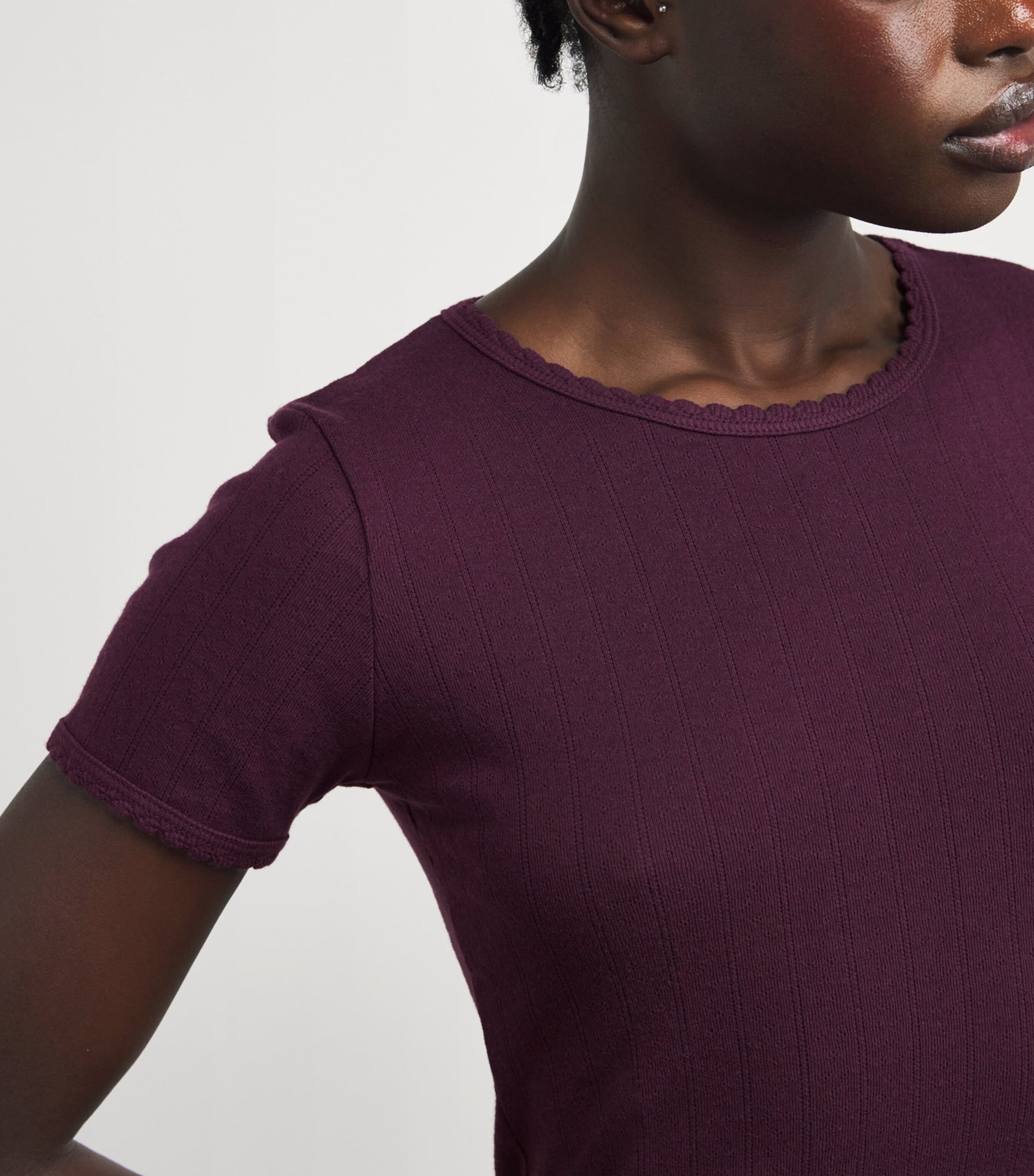 LESET Purple Slim Fit Pointelle T-Shirt