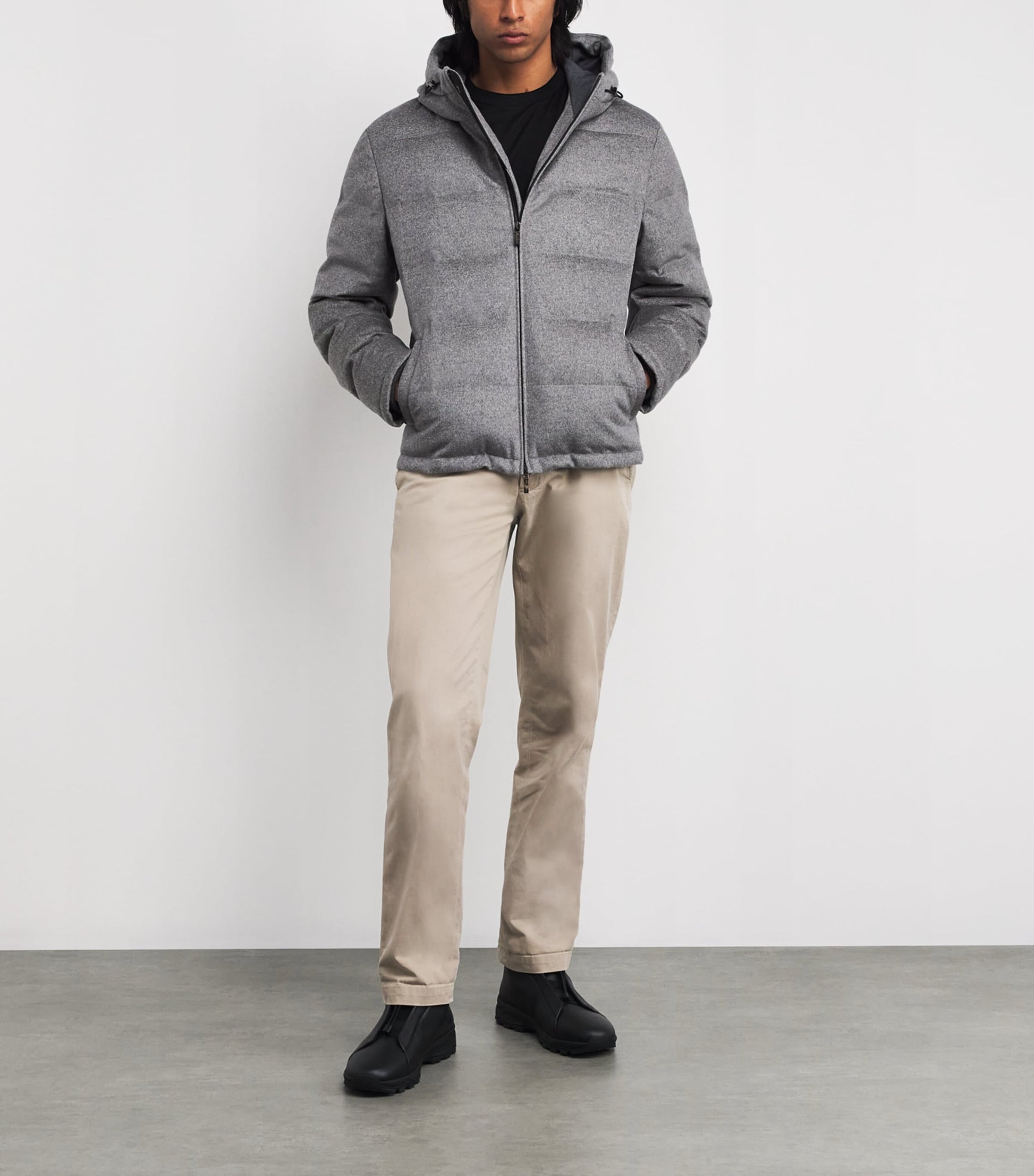 Grey Cashmere-Blend Down Jacket