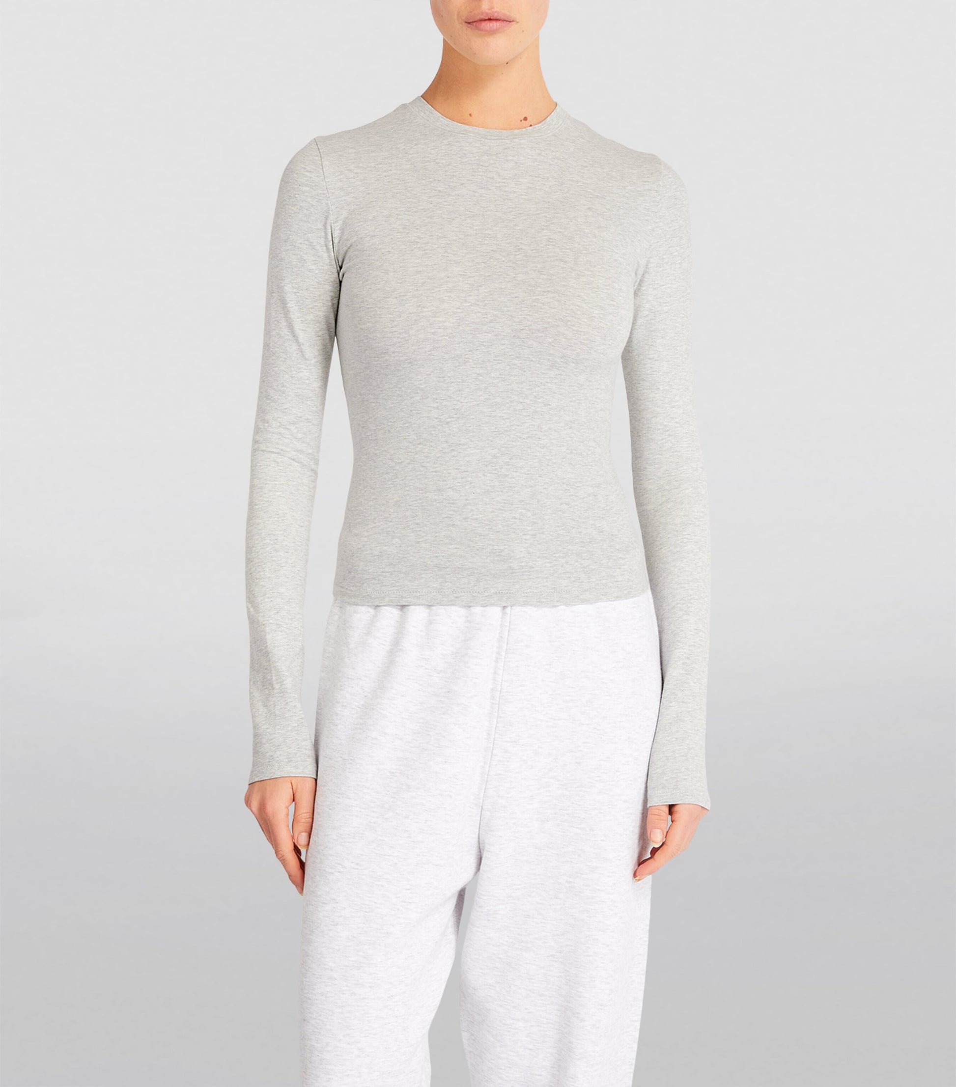 Skims Grey Cotton Jersey Long-Sleeve T-Shirt