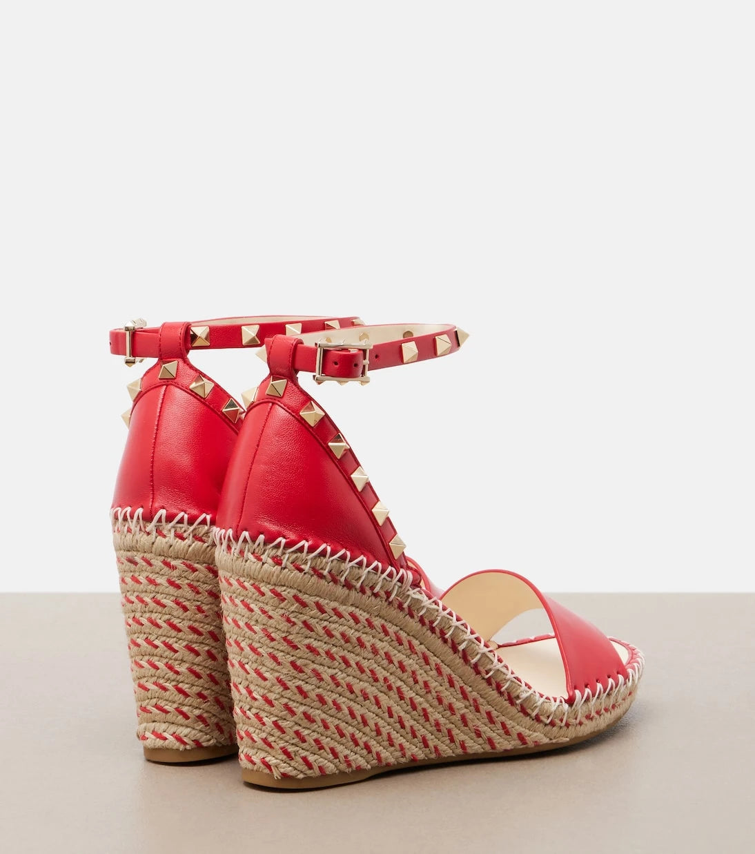 Valentino Garavani - Double Rockstud leather espadrille wedges