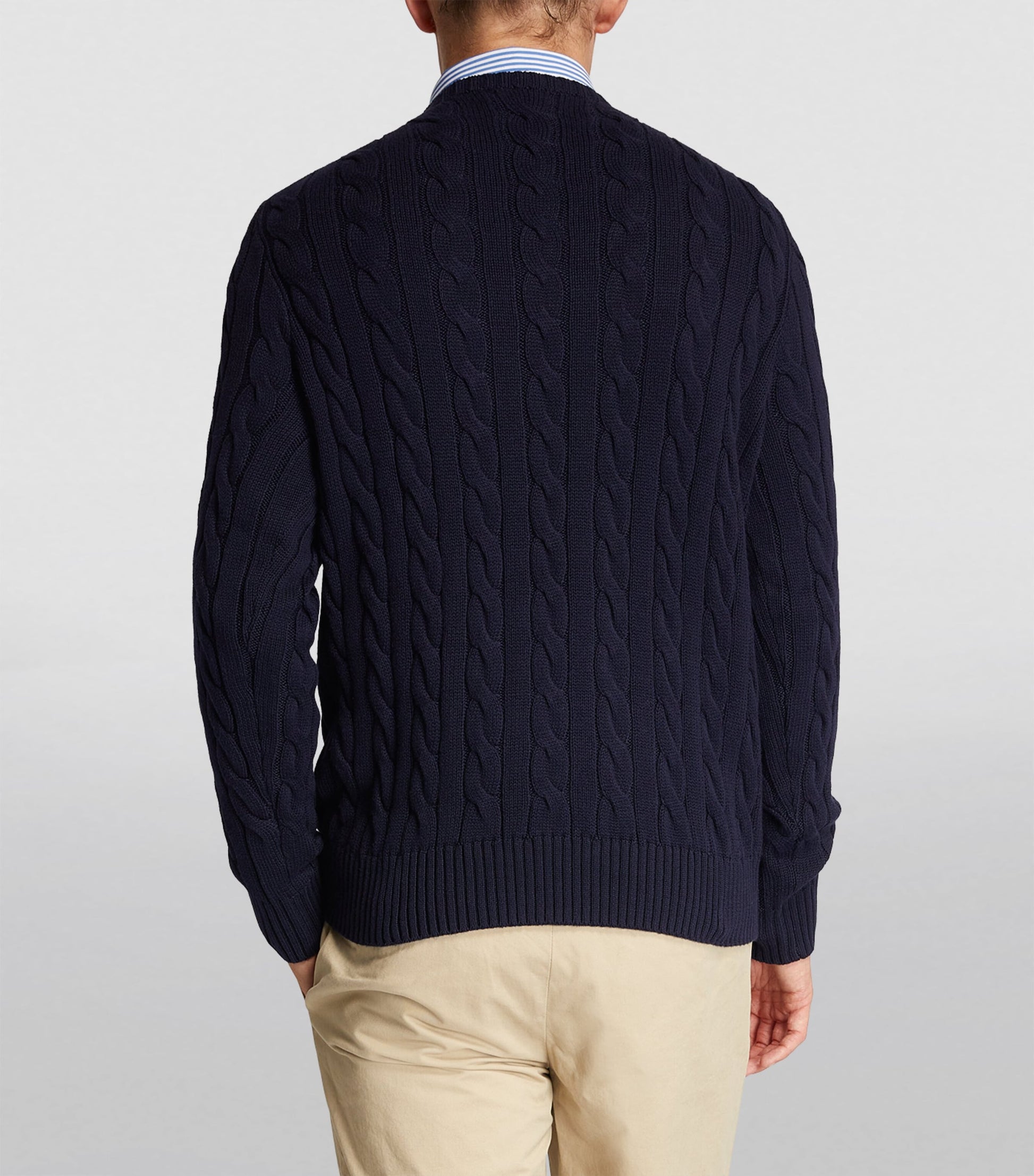 Navy Cotton Cable-Knit Sweater