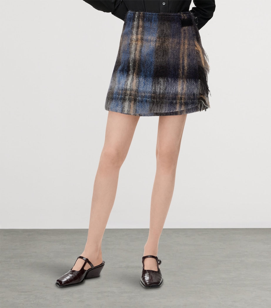 LOEWE Blue Mohair-Wool Buckled Mini Skirt