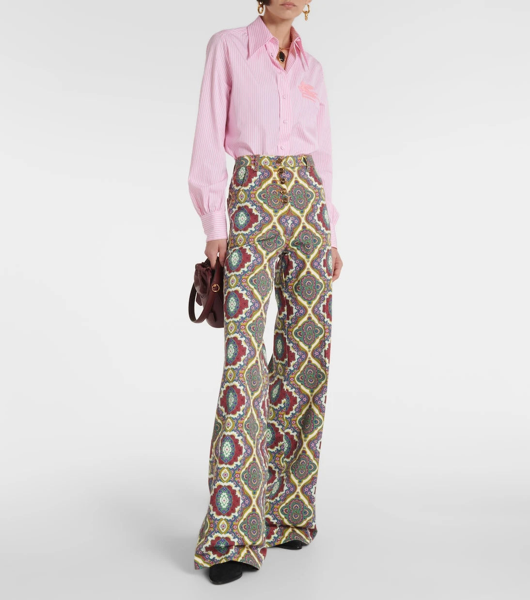 Etro - جينز مطبوع بخصر عالٍ وأرجل واسعة