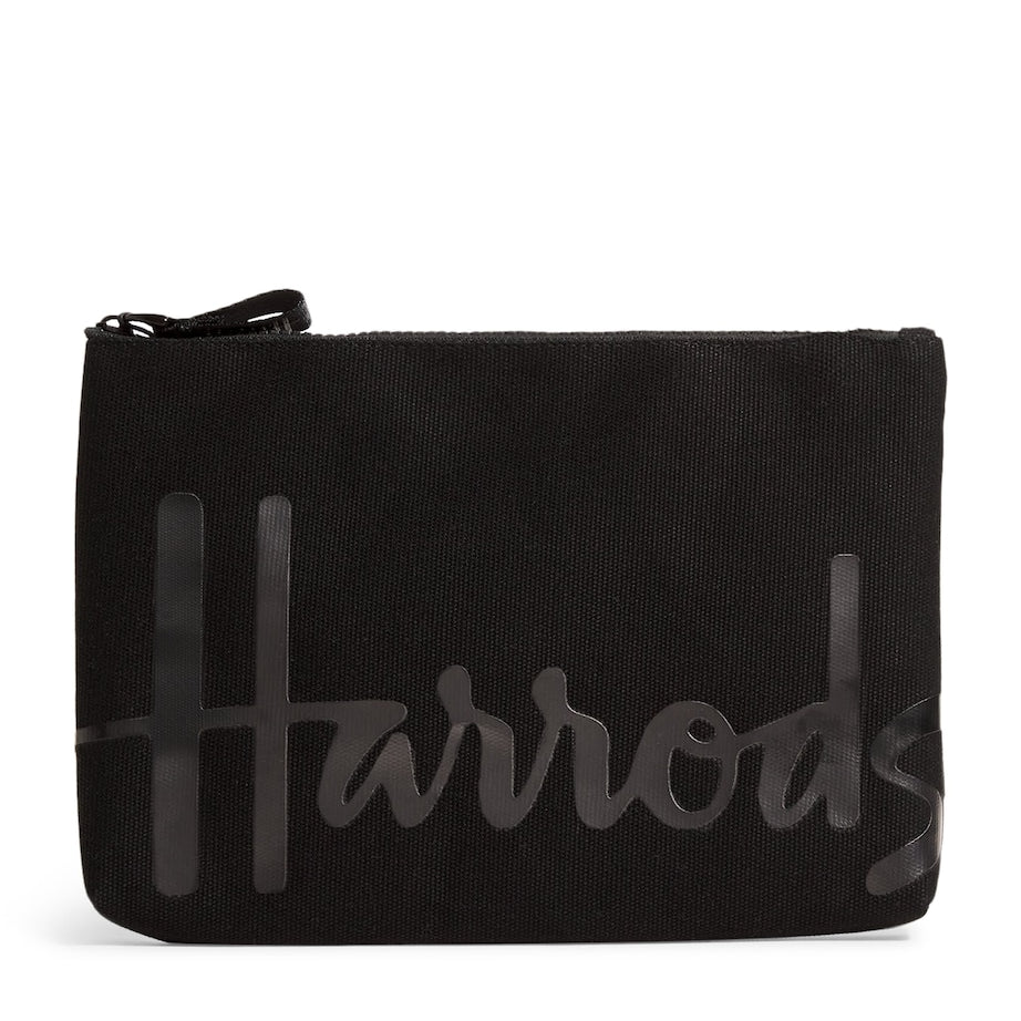 Harrods Black Medium Cotton Logo Pouch