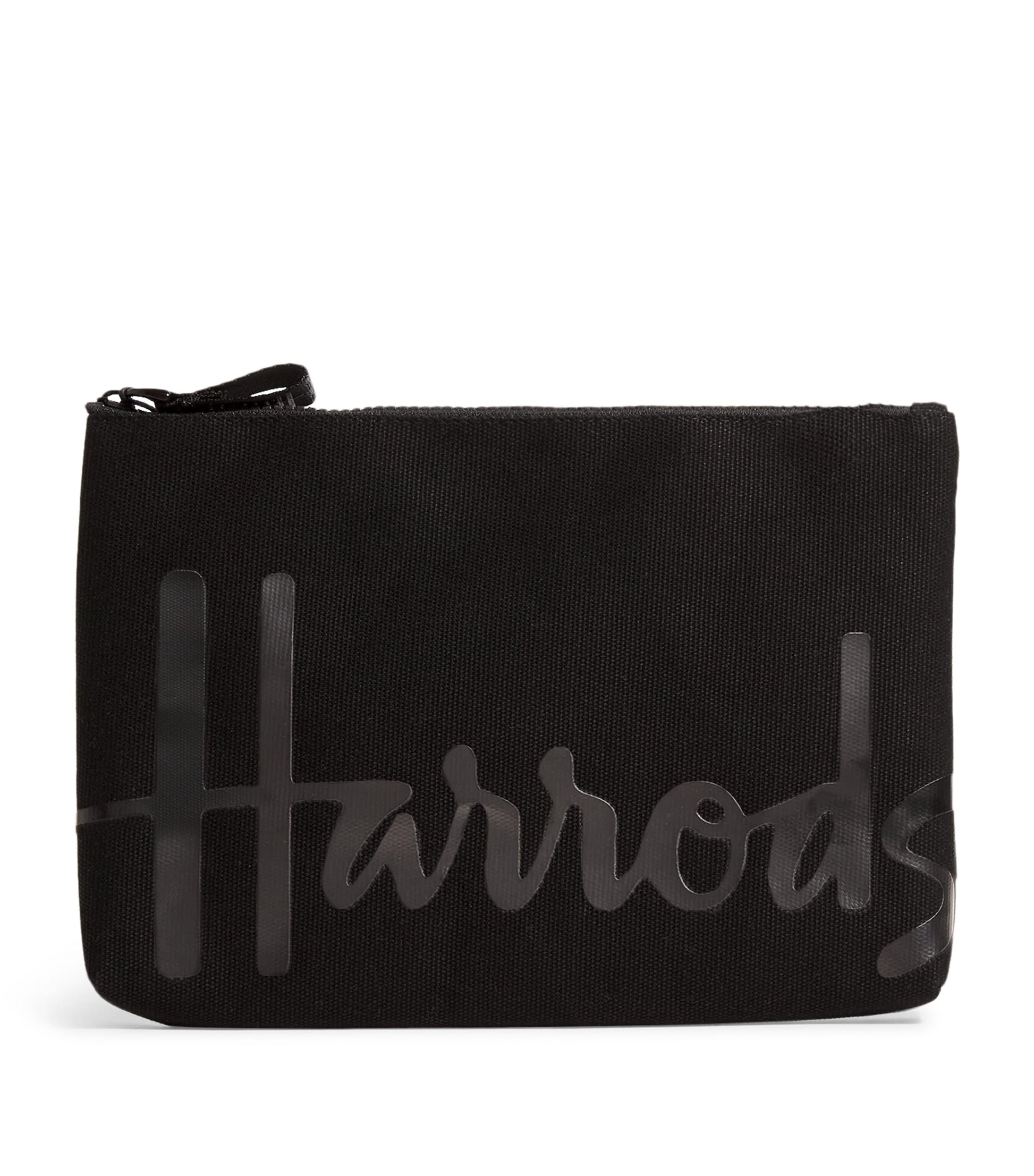 Harrods Black Medium Cotton Logo Pouch