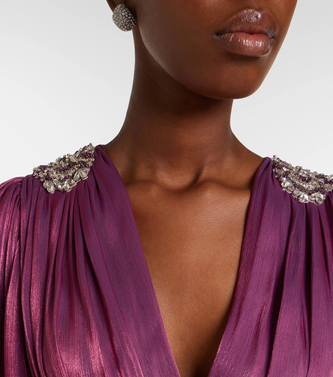 Costarellos - Embellished Lurex georgette gown