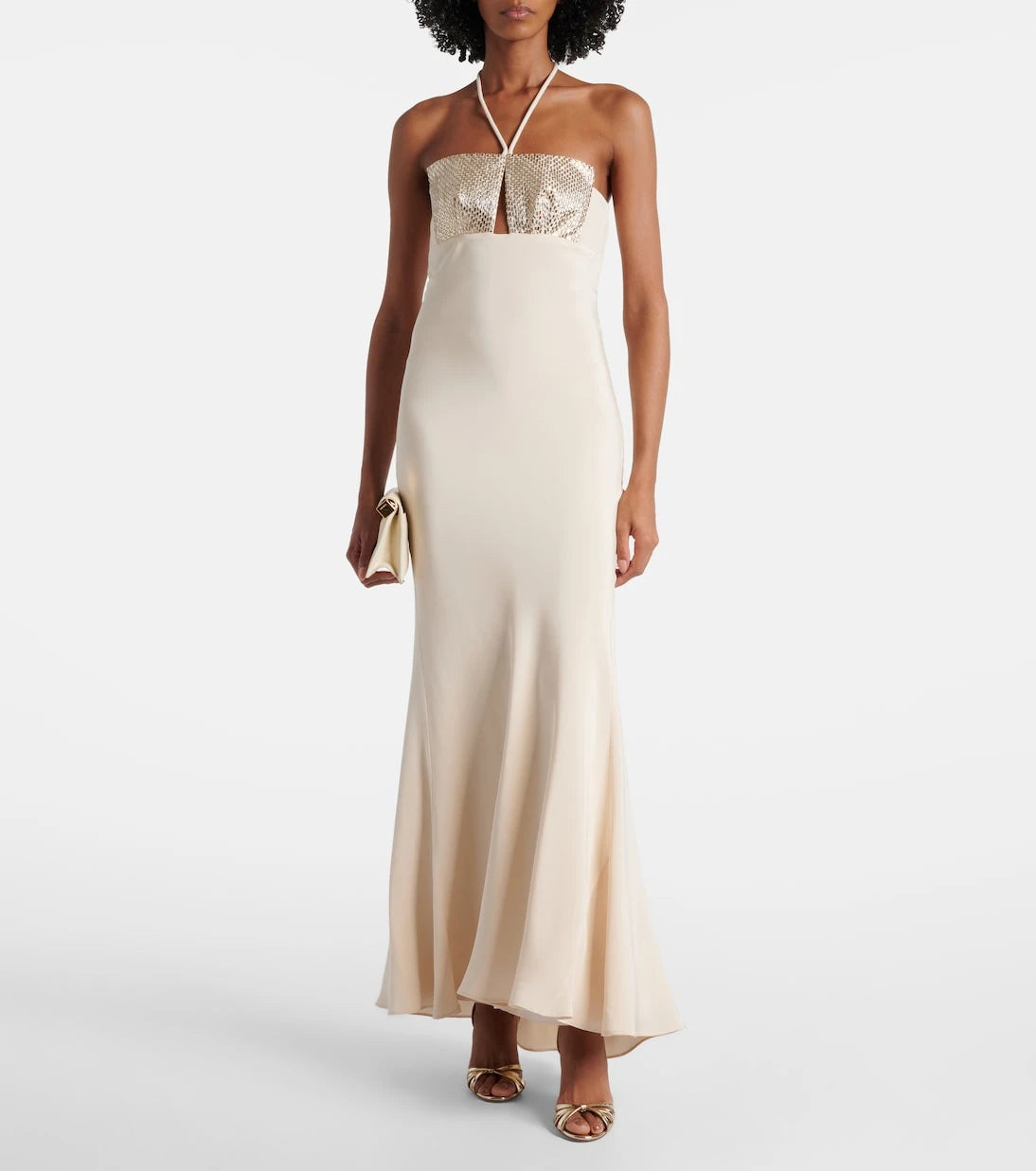 Roland Mouret - Embellished halterneck silk gown