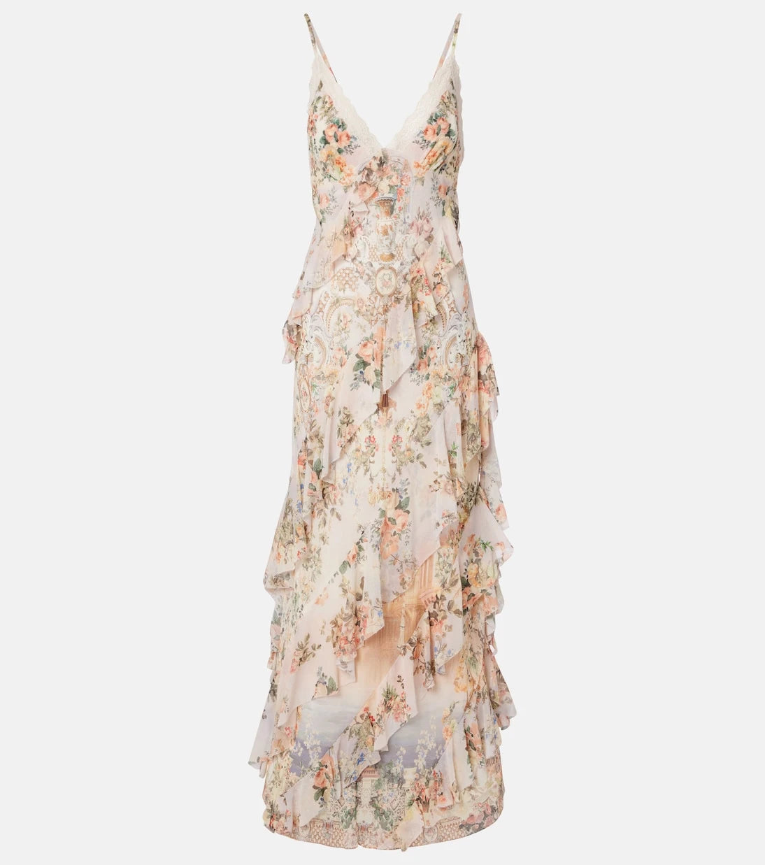 Camilla - Embellished floral ruffled silk maxi dress