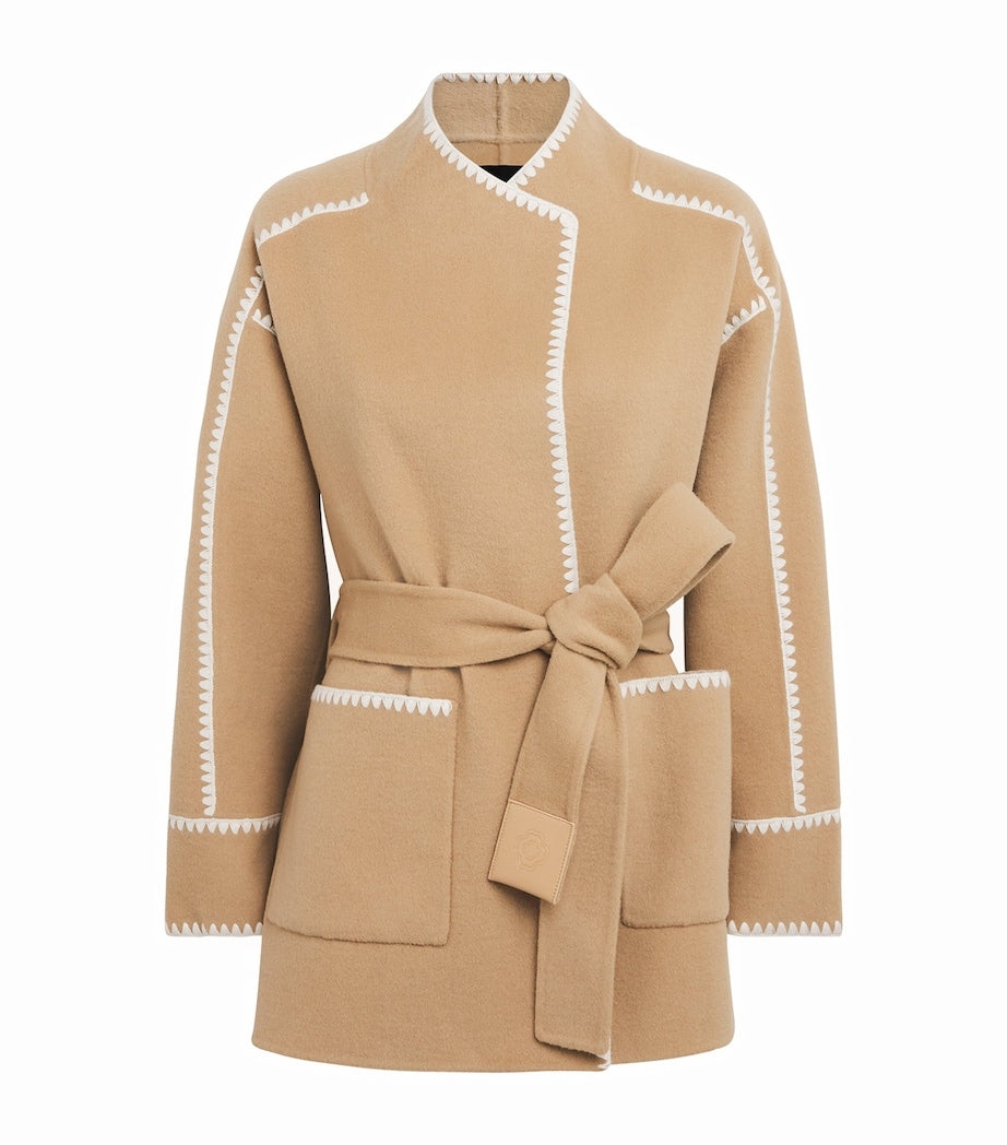 Brown Wool-Blend Pinked-Trim Coat