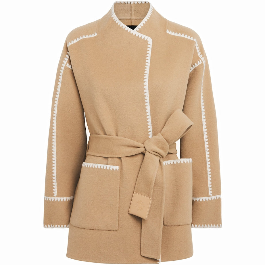 Brown Wool-Blend Pinked-Trim Coat