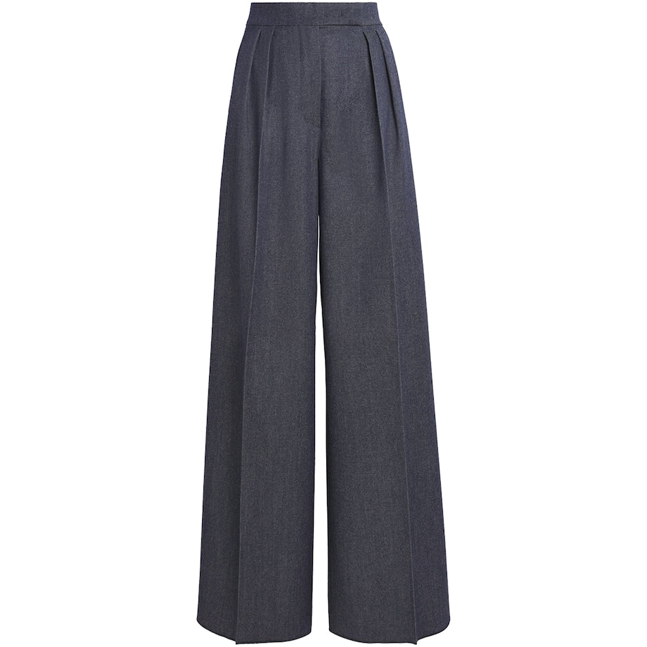 Max Mara Blue Virgin Wool Wide-Leg Trousers