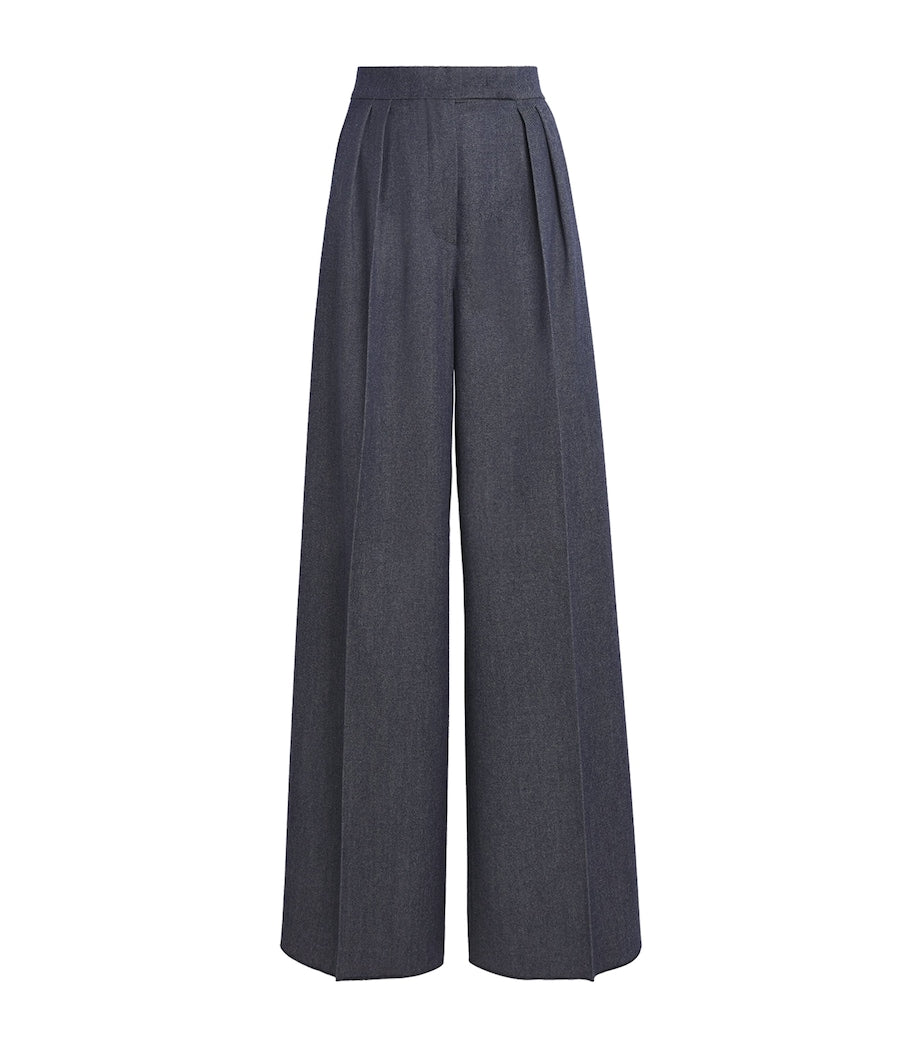 Max Mara Blue Virgin Wool Wide-Leg Trousers