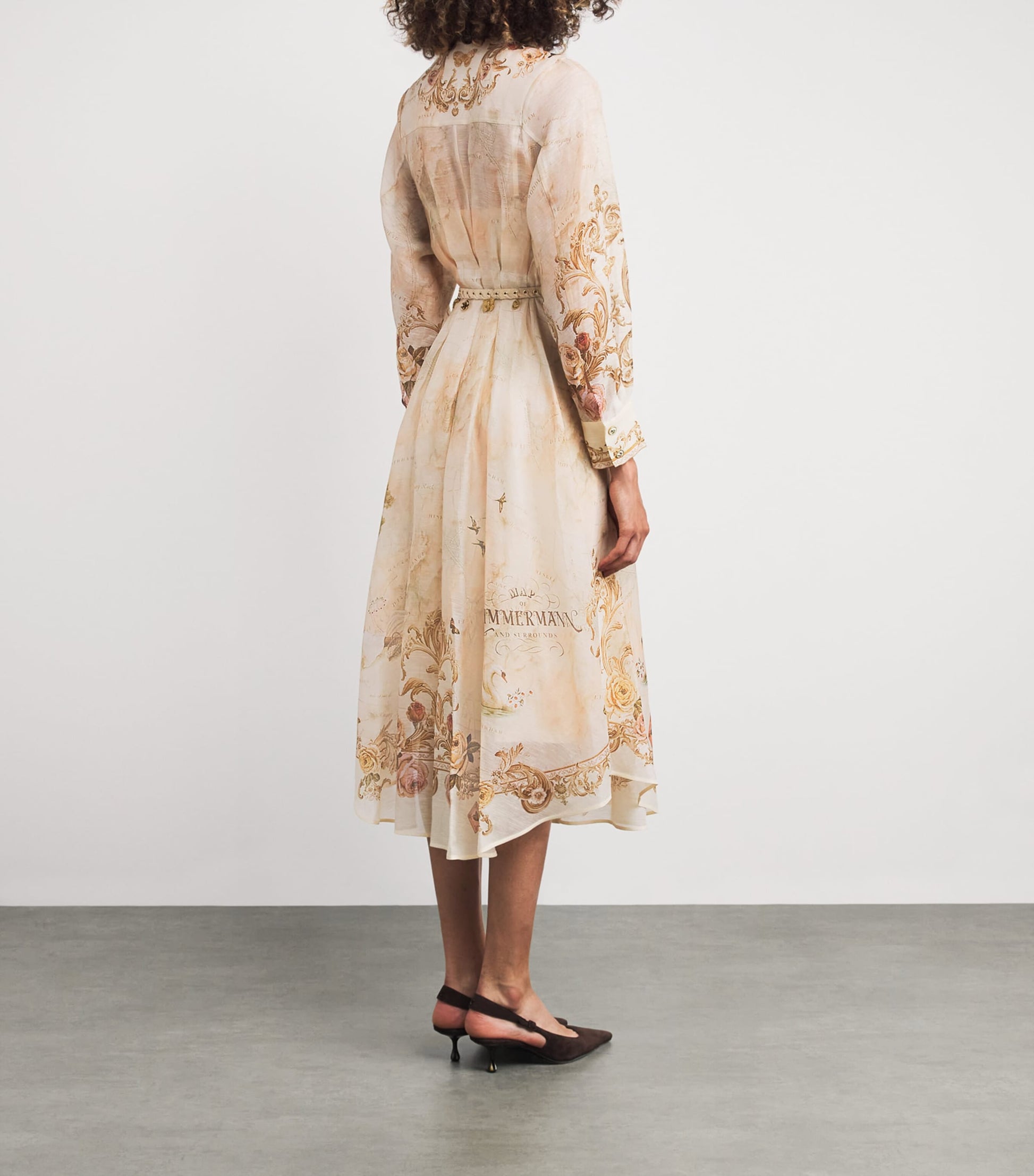 Pink Linen-Silk Memento Midi Shirt Dress