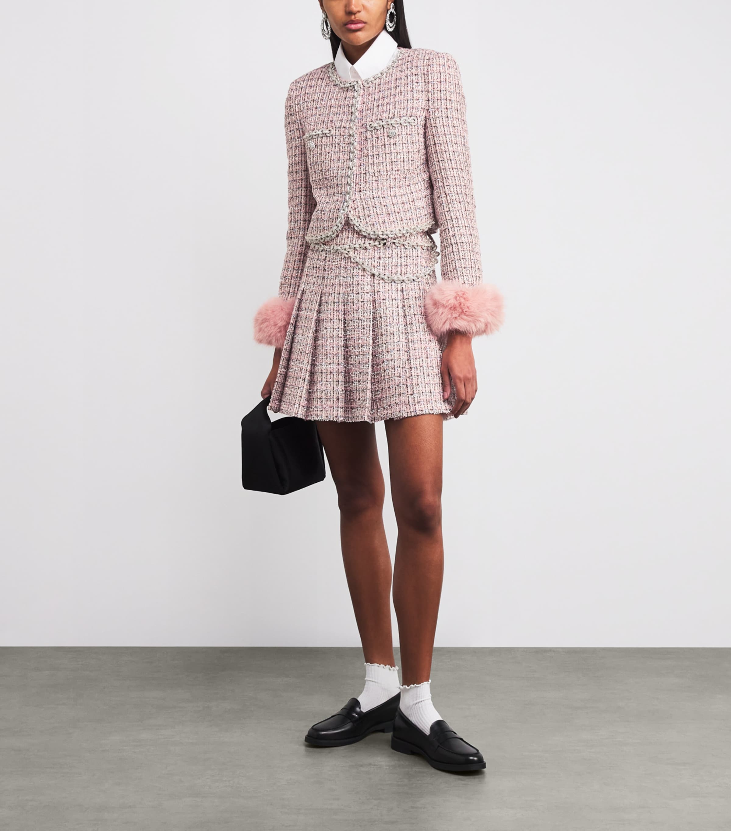 Self-Portrait Pink Bouclé Pleated Mini Skirt