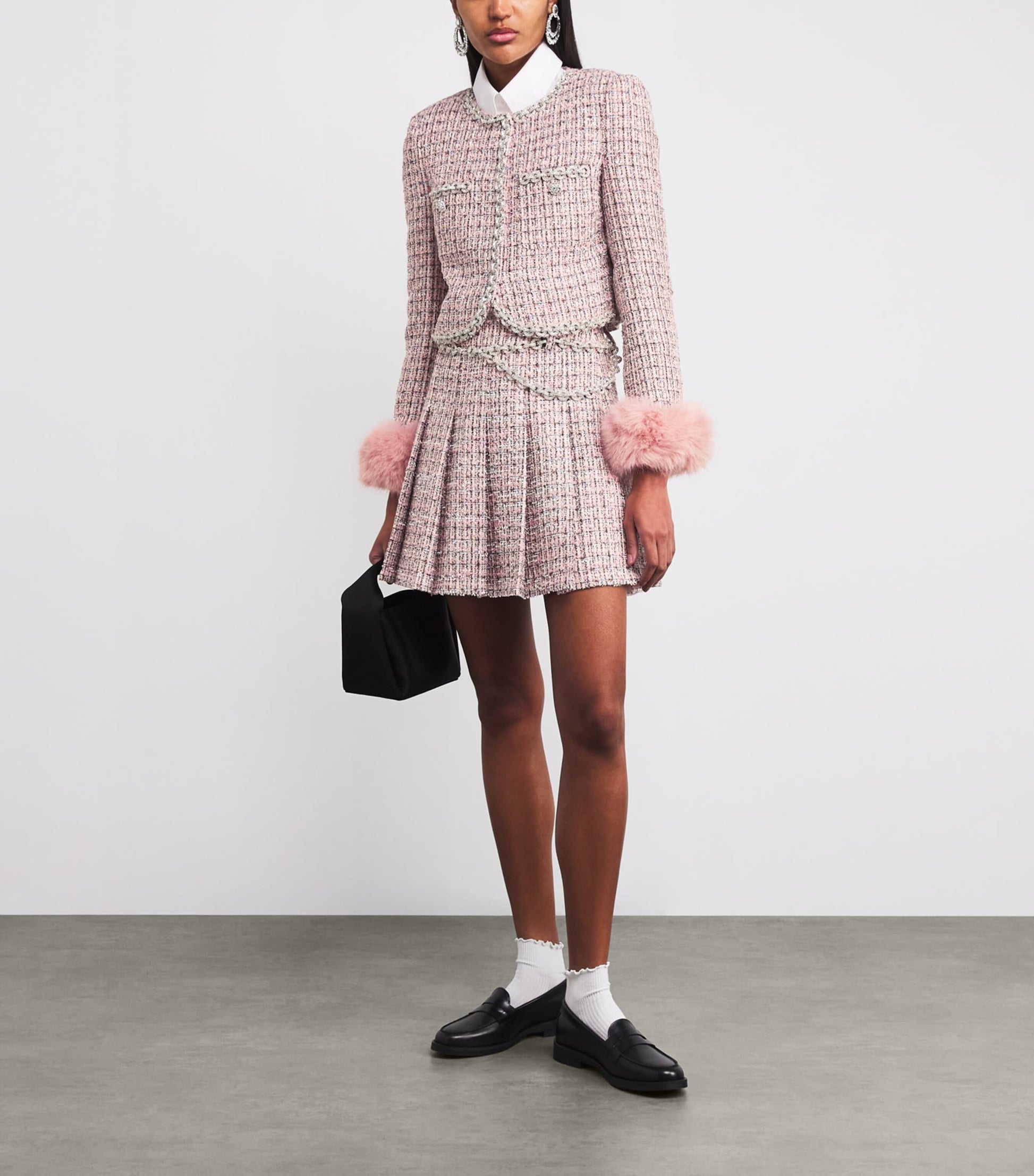 Self-Portrait Pink Bouclé Pleated Mini Skirt