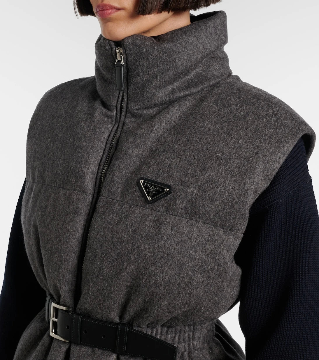 Prada - Belted virgin wool down vest