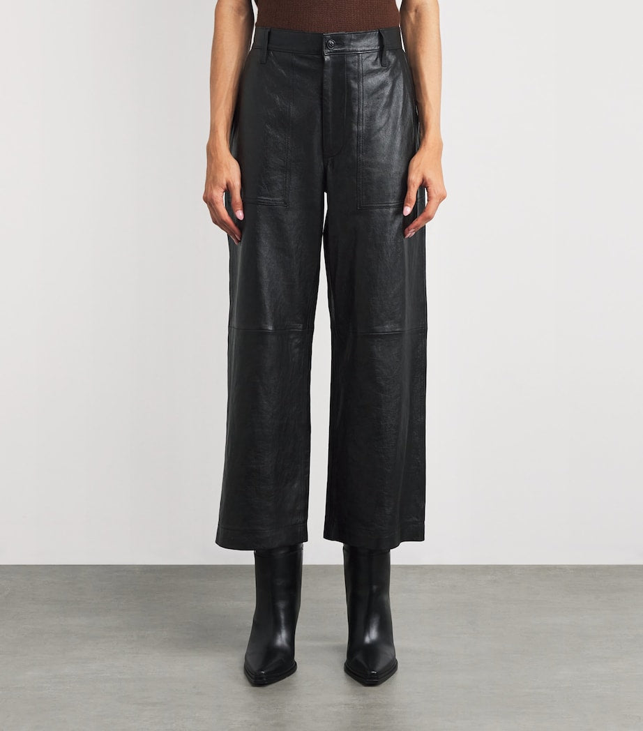 Black Lambskin Wide-Leg Trousers