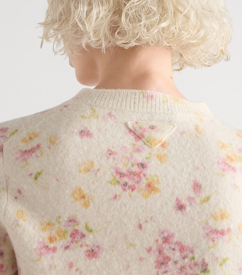 Prada Pink Wool-Blend Floral Cardigan