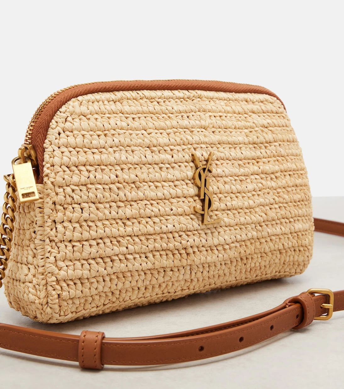 Saint Laurent - Gaby leather-trimmed raffia shoulder bag