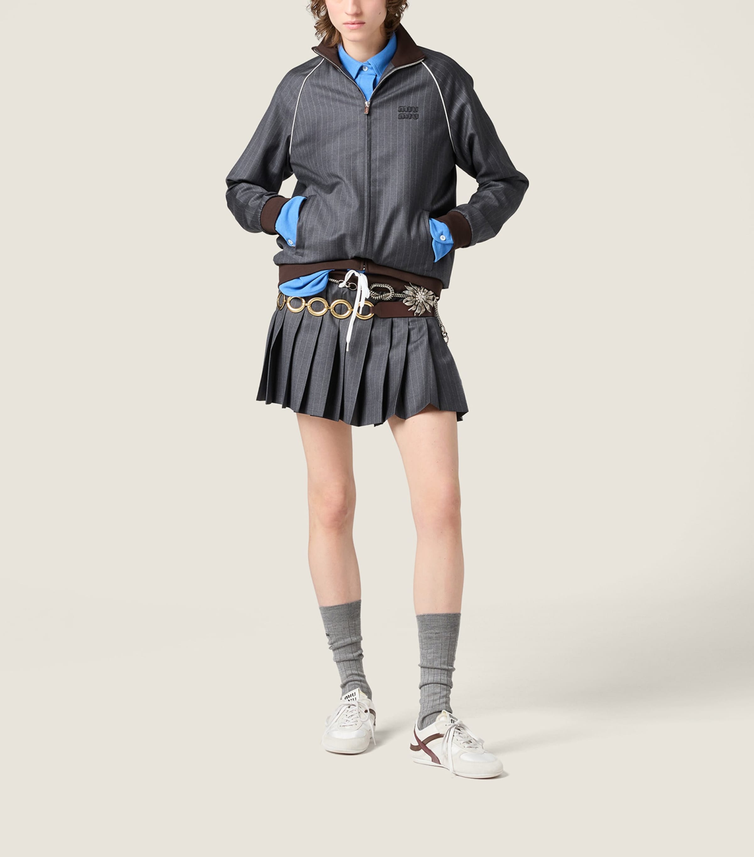 Grey Wool Pleated Mini Skirt