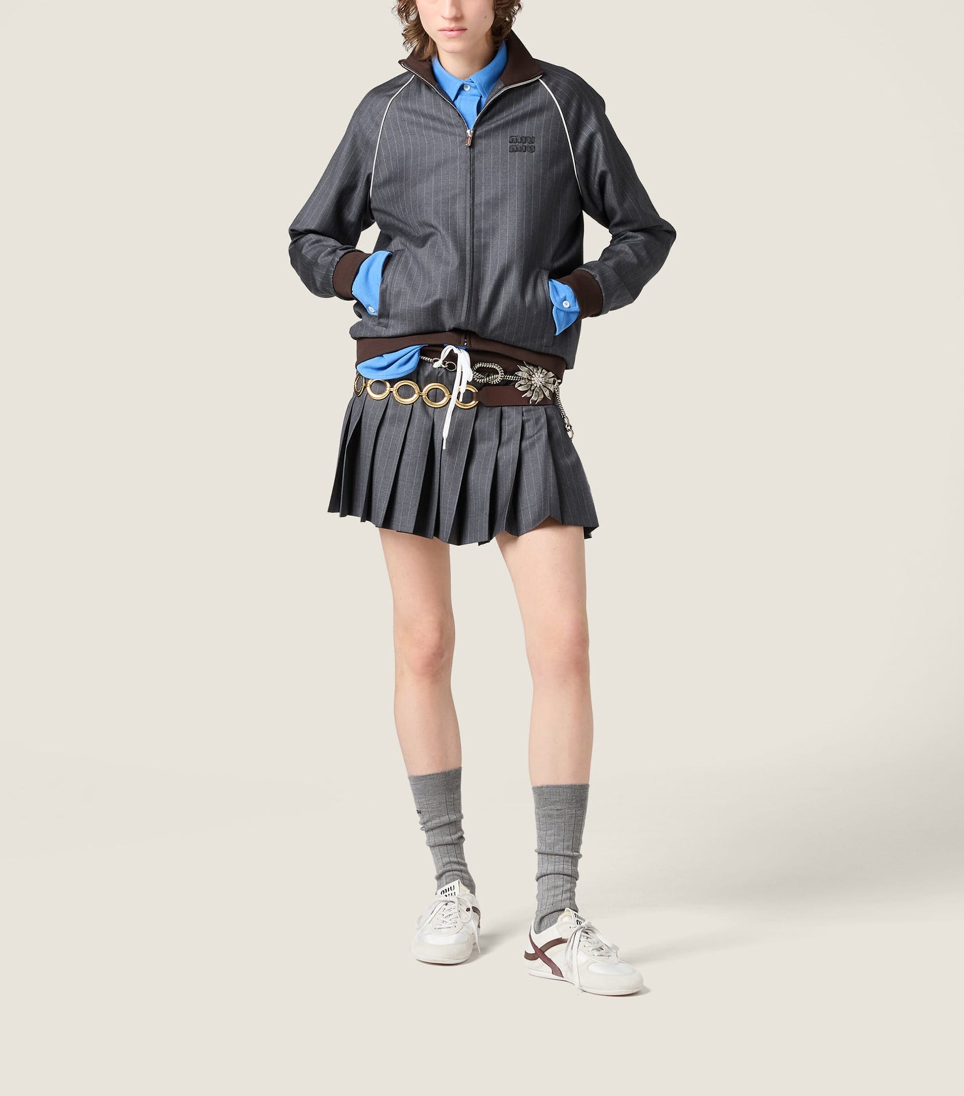 Grey Wool Pleated Mini Skirt