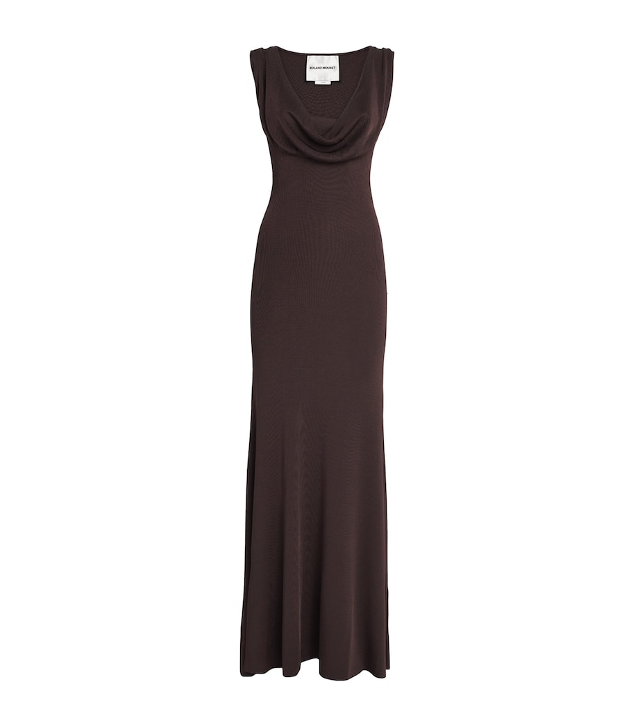 Roland Mouret Brown Knitted Draped Maxi Dress