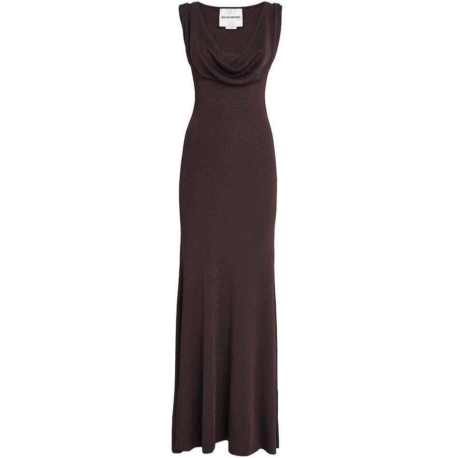 Roland Mouret Brown Knitted Draped Maxi Dress