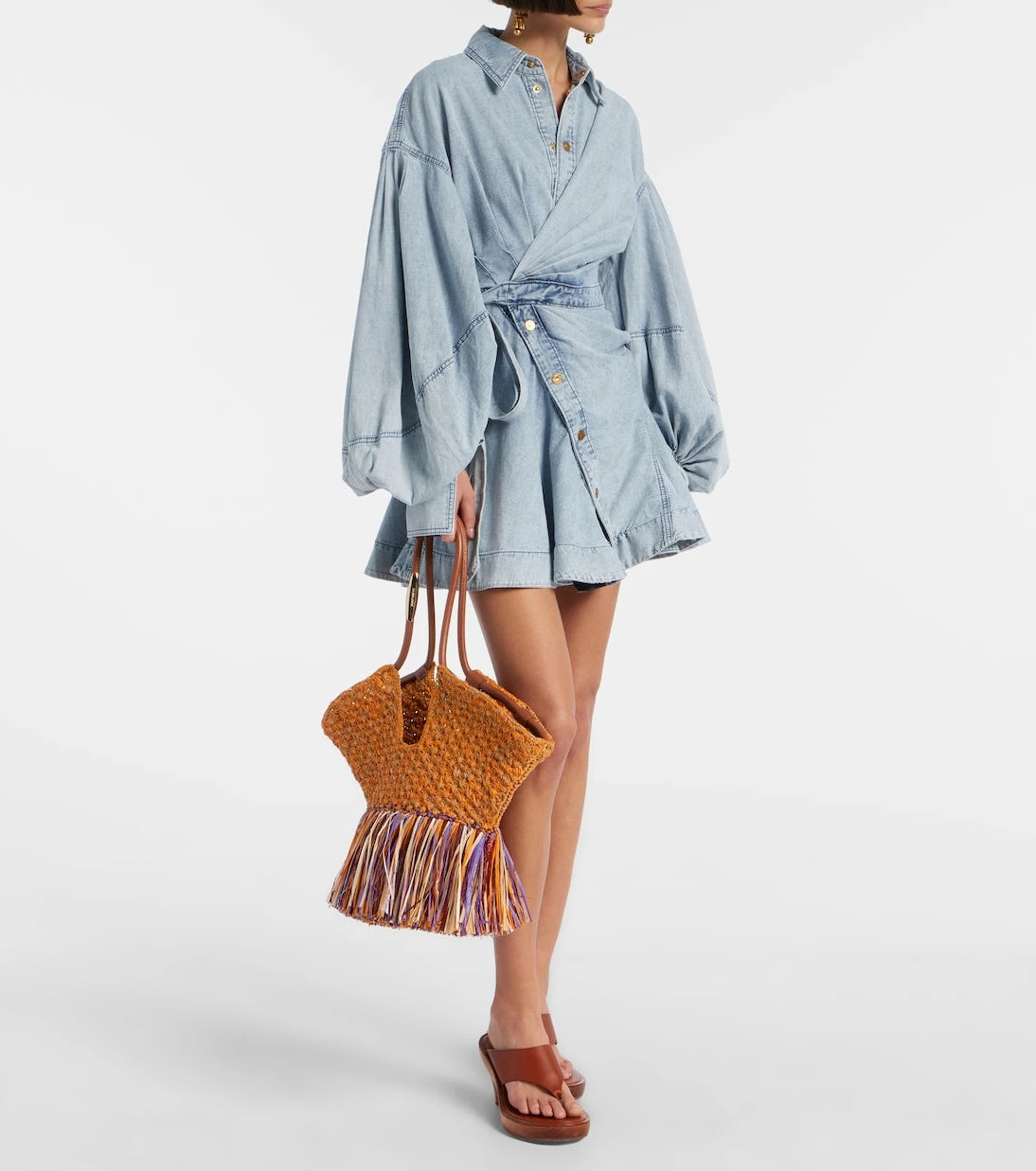 Zimmermann - Goldentime Medium fringed raffia tote bag