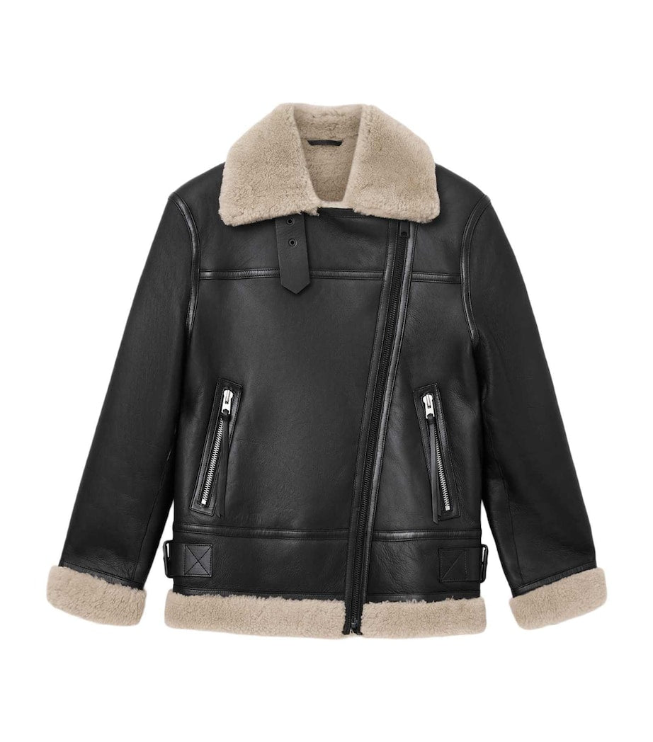 AllSaints Shearling Sola Leather Jacket BLACK/NATURAL