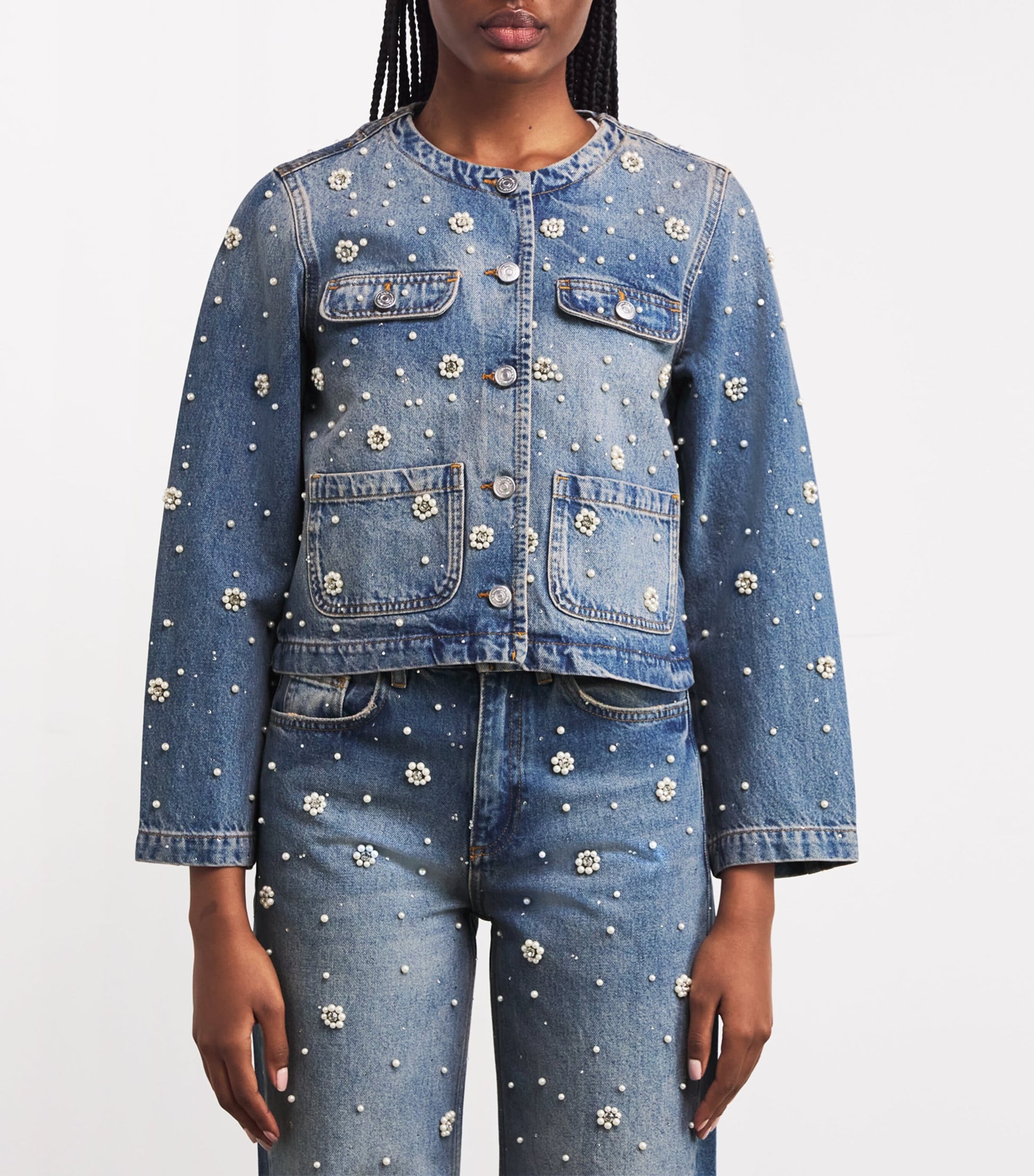 Blue Denim Embellished Jacket